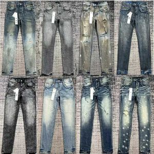 Lila Jeans Designer Männer lieben schwarze Tränen Motorrad Slim Fit für Denim Mode Marke Hosen Luxus Casual Spleißen zerrissen