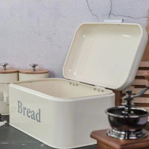 Skulpturer Vintage Bread Box Cupboard Iron Snack Box Desktop Finishing Dammtät förvaring Box Storage Bin Keeper Food Kitchen Shelf Decor W