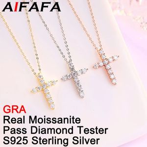 AIFAFA 55 Real Gold Cross Pendant Necklace S925 Pure Silver Rose Neck Chain Jewelry Pass Diamond Test GRA 240123