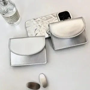 Carteiras Simples Moda PU Zipper Carteira Bolsa para Mulheres Portátil Saco de Moeda Multi-Cartão Slot Prata Titular Bolsa