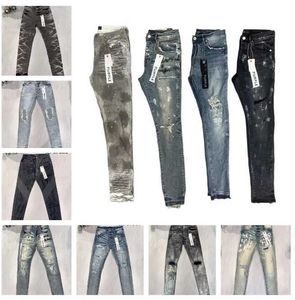 Mens modedesigner lila jeans staplade byxor ksubi rippade high street varumärke lapp denim rak ben graffiti lyxig hip hop lapptäcke