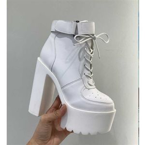 Mulheres senhoras moda joelho botas de couro coxa alta rendas até sola grossa salto curto martin mulheres botas mulher sapatos inverno 230830