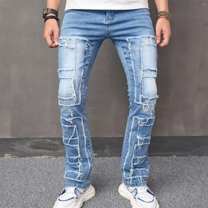 Jeans masculinos retro magro mid-rise angustiado destruído perna cônica denim calças compridas streetwear