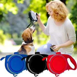 Leashes Multifunction Small Pet Dog Leash Rope for Big Dog with Builtin Water Bottle Bowl Waste Bag Dispenser 3 in 1 Retractable Dog