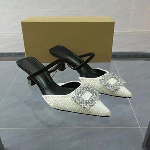 Pompalar Kadın parıltısı 35 Rhinestone topuk zarif sivri uçlu yüksek sandalet sonbahar bayan düğün slingback topuklar 240125 s 312 s