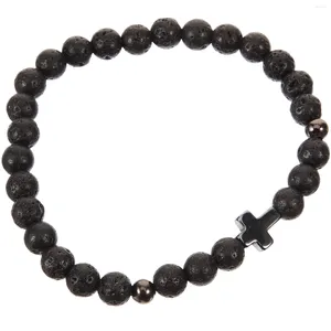 Charm Bracelets Cross Bracelet Hand For Men Stone Wrist Prayer Beads Trendy Jewelry Decorative Volcanic Rock Natural