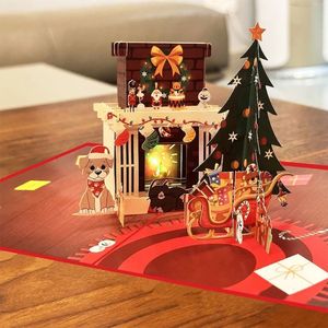 Christmas 3D Popup Greeting Cards LED Light Music Card with Envelope Postcards for Festival Year Gift Decoration 240118