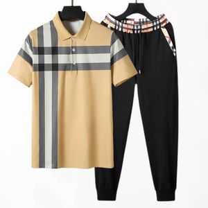 Fatos de designer bordado abelha polo t-shirt + calças roupas masculinas / femininas cor costura impressão camisa terno calças casuais polo t-shirt conjunto de luxo