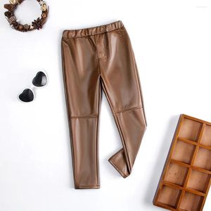 Byxor Fashion Baby Girl Pu Leather Pants Spädbarn Toddler Child Faux Spring Autumn Barn Barn Kläder 1-7Y