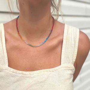 Necklaces New Summer Women's Chains Multi Colored Natural Stone Beads Necklace Fashion Ladies Jewelry Fashion Charm New Holiday Party Gift