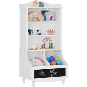 Kids Toy Storage with Bookcase Blackboard and Cubbies Open Bookshelf Organizer Cabinet 240125