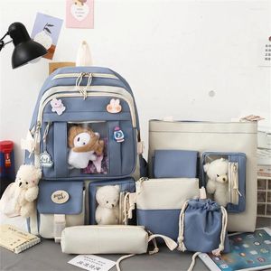 Backpack School Bag For Student Korean Cute Kawaii Nylon Canvas Handbag Schoolbag Pencil Case Travel Tote Large