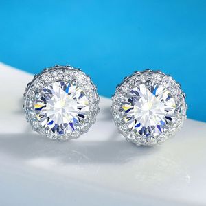 Brincos de diamante super piscantes, prata esterlina 925, teste de passagem, 1ct, redondo, moissanite, para homens, mulheres, para festa, presente de casamento