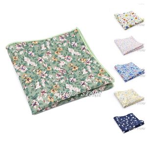 Bow Ties Floral Handkerchief Cotton Hankie 23cm Women&Men Green Casual Wedding Party Pocket Square Gift Tuxedo Tie Accessory