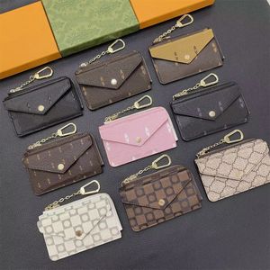 New classic Designer Letter Purse Ladies Men Keychain Ring Credit Card Holder Coin Wallet Credit Coin Key Bag Ring Button Crossbody bag Wallet Chain Strap box