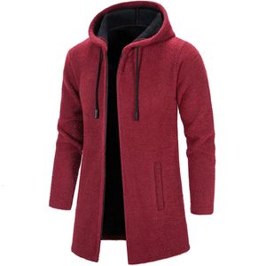 Mens Winter Mid Length Trench Coat Slim Fit Spring Autumn Sweater Knit Jackets Turndown Hoodies Y2K Streetwear Hombre Overcoat 240124
