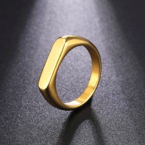 Mens Ring Punk Rock Smooth Rectangle 14k Yellow Gold Signet Ring för män Hip Hop Party Jewely Man Anel