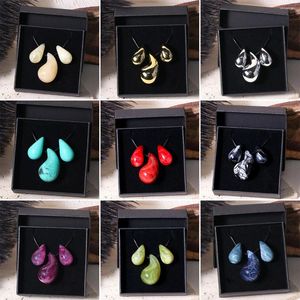 Necklace Earrings Set Fashion Box-Packed Colorful Water Drop Necklaces For Women Creative Black Rope Chain Jewelry Female Gift