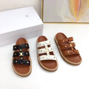 nieuwste Slipper gladiator heren dames Leer mode luxe Designer schoenen glijbaan meisje Plat Zomer zwart bruin Muilezel buitenshuis Met doos strand sandaal dame Sliders cadeau