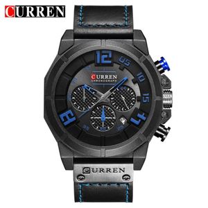 CURREN Mode Fashion Men's Watch Sports Wristwatch Chronograph Waterproof Quartz Male Clock Leather Strap relogio masculino254v