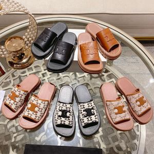 Top quality Platform slipper Flat slides sandals womens ladie Genuine Leather open toe Beach shoes Luxury designer slippers sandals for girl Holiday Vacation shoes