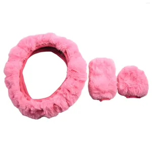 Steering Wheel Covers 3pcs Warm Plush Car Cover Gear Shift Knob HandbrFluffy 1 Handbrake C