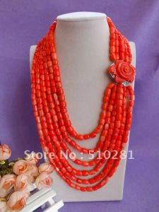 Necklaces Luxury Fashion Bridesmaid Bridal Wedding Party Gift Coral jewelry Drum with Flower Clasp Multistrand Coral Necklace