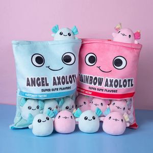 Altı top pembe mavi aksolotl çanta karikatür t hayvan squishy mini bebekler peluş yastık ofis şekerleme yemek atıştırmalık peluş peluş peluche hediye 240124