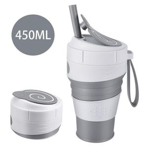 Tazza di caffè pieghevole in silicone da 450 ml con coperchio a prova di perdite di cannuccia per viaggi, escursionismo, picnic, tazza di caffè pieghevole BPA per uso alimentare 2236s