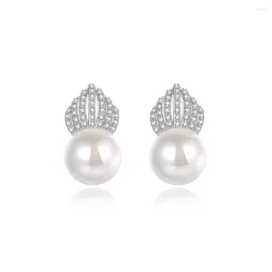 Dangle Earrings Fashion Small Crown Stud With Zirconia Pearls In Copper Luxury Versatile Jewelry Party Accessories