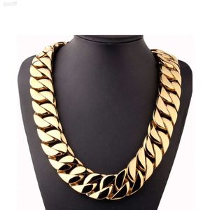 32mm Stainless Steel Mens Chain Super Heavy Thick Gold Tone Flat Round Curb Chain Customized Heavy Chain Necklace