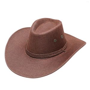 Berets Vintage Adult Solid Casual Summer Western Fashion Cowboy Sun Hat Wide Brim Travel Caps Style Top Bonnet Men'S