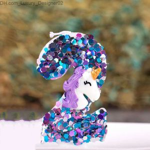 Kerzen Lila Regenbogen Pferd Einhorn Baby Geburtstag Kerzendekorationen Glänzende Strass Hochzeit Rauchfreie Kerzenaufsätze Backzubehör Q240127