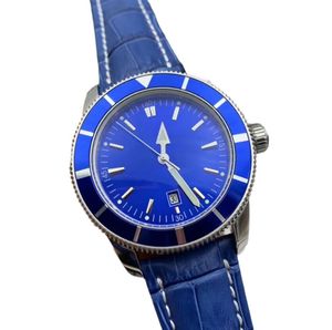 U1 최고 등급 AAA 브렛링 정품 가죽 슈퍼 오션 헤리티지 남성 시계 46mm 블루 다이얼 자동 기계식 시계 날짜 손목 시계