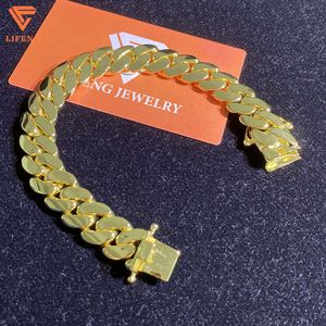 Lifeng Jewelry 14mm Gold Plated Men Hiphop Cuban Link Chain 925 Sterling Silver Luxury Miami Cuban Chain Bracelet