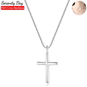 Necklaces Serenity Day 100% S925 Sterling Silver Cross Necklace For Women Crucifix Pendant Chain Fine Jewelry Wholesale