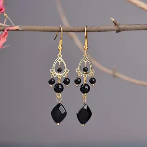 Dangle Earrings Vintage Style Black Agates For Women With Fashionable Elegant Charm Perfect Any Occasion