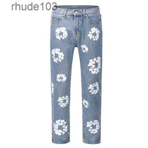 Mens Purple Jeans High Street Tears Style Kapok Washed Straight Varsity for Pants Floral Print S2z4 S4XK