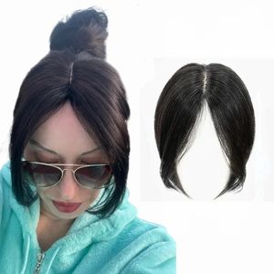 Clipe em cabelo humano natural topper franja pedaços de cabelo parte média brasileiro para mulheres volume de cabelo 10 polegadas não remy 240118