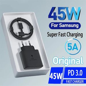 For Samsung Original PD 45W USB C Charger Super Fast Charging With Type C Cable Samsung Galaxy S22 S23 Ultra Note 20 EU Plug wall super fast Charger for s21 s22 adapter