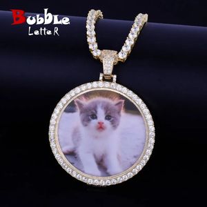 Bubble Letter Custom Circle Po Medallions Necklace Pendant Gold Color Cubic Zircon Men's Hip Hop Jewelry 240118