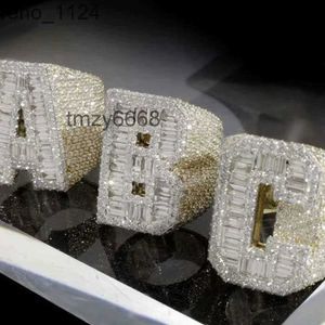 Anelli Moissanite Abc iniziali personalizzati 925 Argento Vvs Baguette ghiacciato Lettera hip-hop Nome Campionato Uomini XGMK