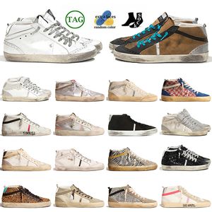 Partihandel kvinnor herr designer casual skor guld studs rosa zebra läder midstjärna Italien märke silver glitter vintage plattform handgjorda sneakers platt bolltränare