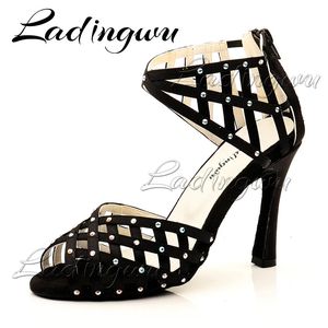 827 Latin Ladingwu Women Salsa Indoor Sport Shoes Ladies Geometric Composition Satin Rhinestones Dance Boots 240125 ss