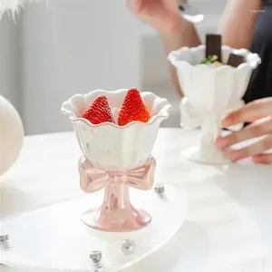 Vinglas Europeiska keramiska kaffekopp Creative Bow Drink Ice Cream Utsökt mugg dessert bägare frukost havre mjölk födelsedagspresent