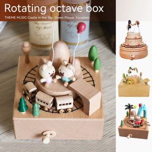 Wind Up Music Box Rotatable Wooden Handicrafts Valentine's Day Gift Desktop Decoration Ornaments For Wedding Engagement Party 240118