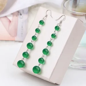 Brincos pendentes de jade, amuletos de joias, amuletos, moda esculpida para mulheres reais, presente de prata 925, pedra chinesa, energia, verde natural