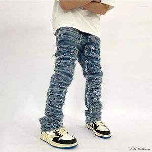 Herr jeans qnpqyx rippade män tung förstörda smala denim byxor gotiska avslappnade byxor manliga streetwear punk hip hop svart blå vår