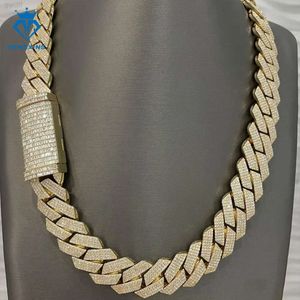 Hochwertige 20 mm vergoldete kubanische Kette Halskette Herren Vvs Moissanit Miami Iced Out Link