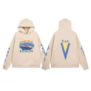 Män designer tröja korrekt version av den tryckta nischmens hoody tidvatten tvättade hoodie 77 rhude tröjor